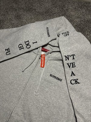 Supreme Gray Full Zip Cotton Fleece Hoodie with Embroidered Logo