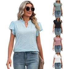 Womens Short Sleeve V Neck Tops Pullover Summer T Shirt Ladies Loose Blouse