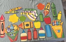 Lot 20 Vintage Classroom Supply Decorations Bulletin Board Crayons Glue Apple