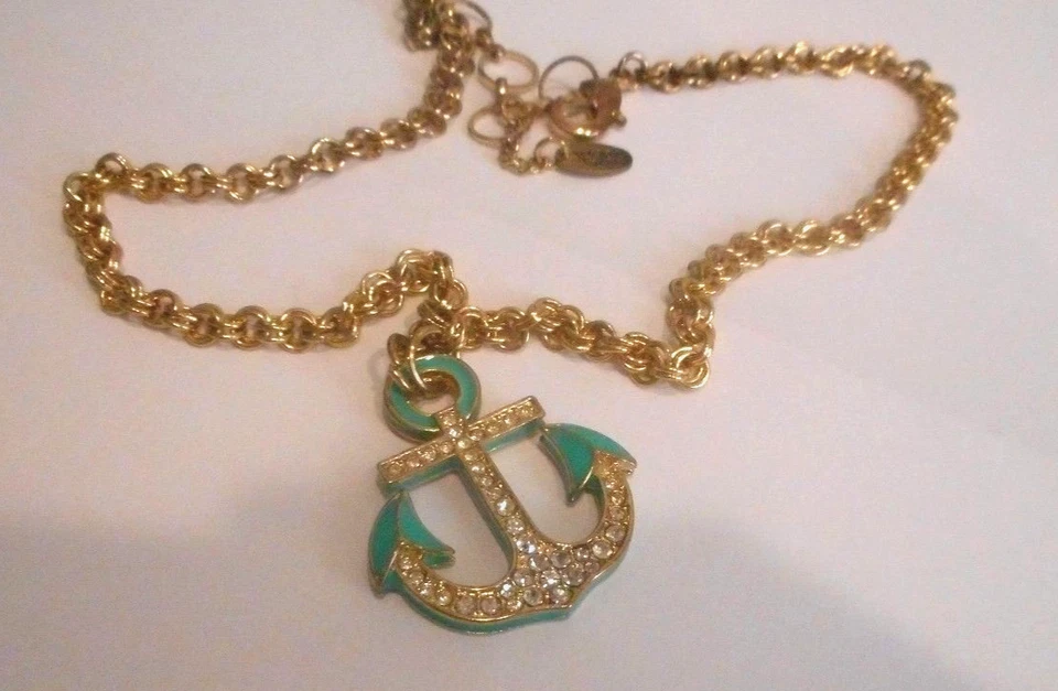 Amrita Singh,Crystals & Enamel,Anchor Design,Gold Tone Round Link Chain,Necklace - Image 2 of 4