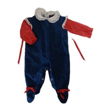 Chandler Fashion Baby One Piece Footie Chambray Red Bows Size 3 Month Vintage
