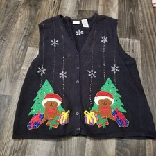 Vintage Bobbie Brooks Black Button Up Christmas Sweater Vest 18-20W Cats