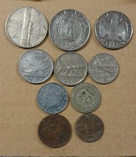 ITALIA REGNO 10 MONETE CON  IMPERO 1 E 2 LIRE  BUONO 2 LIRE  LEONI , CIRCOLATE