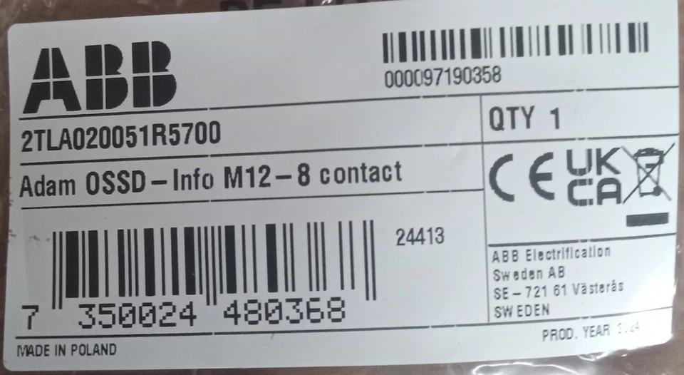 ABB ADAM OSSD-INFO M12-8 CONTACT 2TLA020051R5700 - Image 2 of 2