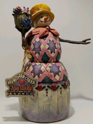 Jim Shore Winter's Treasure Snowman Flower Pot 2003 #112255 Figurine New 9'' Tall