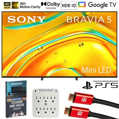 Sony BRAVIA 5 55'' Mini LED 4K HDR Google TV 2025 w/ Deco Gear Home Theater Guide