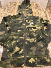Nike Club Fleece Hoodie Boys 5 Camouflage Green Embroidered Swoosh Logo Full Zip