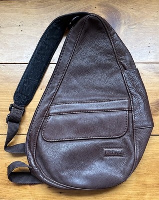 Vintage 1990s L.L.Bean AmeriBag Healthy Back Brown Leather Sling Backpack Y2K