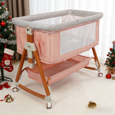 3-in-1 Portable Baby Bedside Sleeper w/6 Height Adjustable,Wheels  Mosquito Net