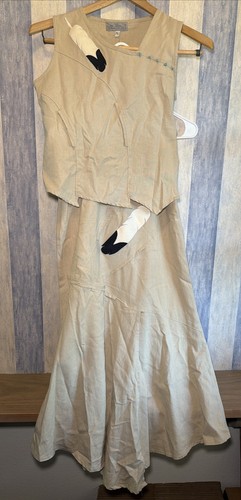 TAMMY BEAUVAIS Native American Mohawk Nation Linen Shirt & Skirt Turquoise Sz S