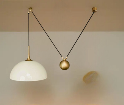 Brass Counterweight Pendant Lamp 1970s, vintage-inspired Flushmount pendant