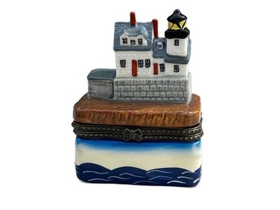 Vintage (Limoges INSPIRED) Porcelain Lighthouse Trinket Box