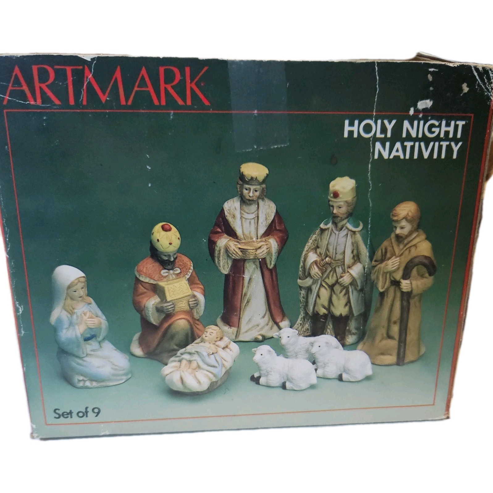 Vtg Artmark 1996 Nativity Set Of 9 Holy Night Nativity With Box Great Condition