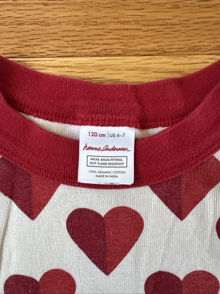 Hanna Andersson Heart Long Sleeve PJS Pajama Set Size 120, US 6-7 Organic Cotton - Image 2 of 4