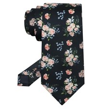Floral Ties for Men 2.56" Colorful Mens Skinny Tie Cotton Navy Black Floral