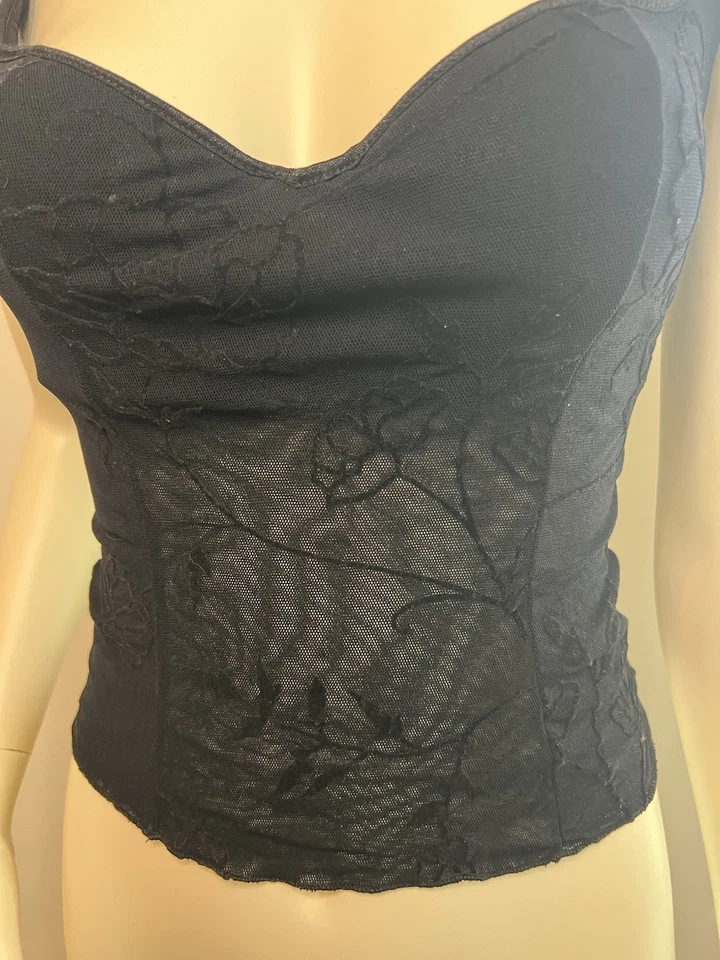 Bustier/top vintage COSABELLA Italia malla negra/encaje talla 2 Foto 2 de 4