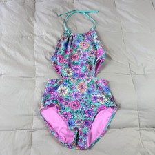Cat  Jack Girls Multicolor Floral One Piece Swimsuit Cut Out Sides Size XL 14
