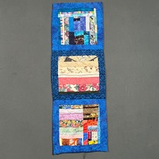 Handmade Quilted Table Runner Wall Hanging Blue Colorful Patchwork Textile Art