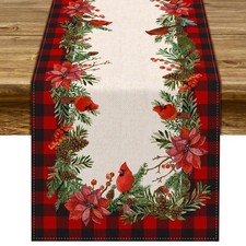 Christmas Cardinal Table Runner Buffalo Plaid Check 13" x 72", Multi-color