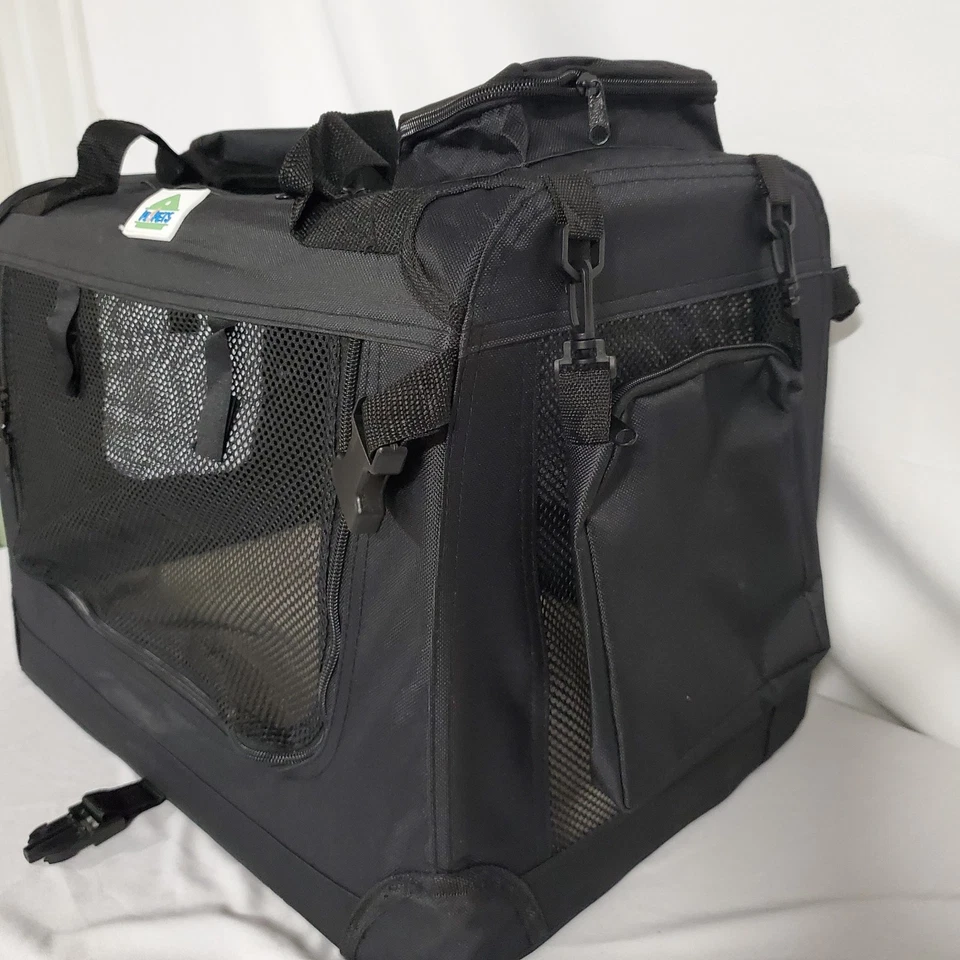 PET CARRIER- BLACK-19"-PROTECTIVE Steel Frame, Mesh Body-Washable Bed-Pispets - Image 3 of 4