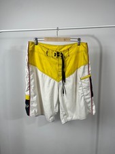 Vintage Quiksilver Surf Board Shorts White Yellow Red Trim Pocket Swimwear Trunk