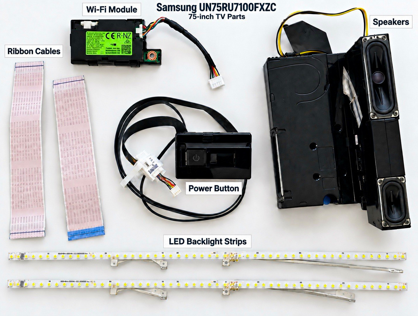 Samsung UN75RU7100FXZC 75” TV Parts Lot LED Strips Speakers WiFi Power Button