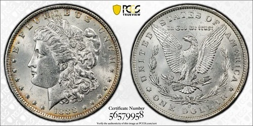1888 O Morgan Silver Dollar PCGS Gold Shield Cleaned UNC Details