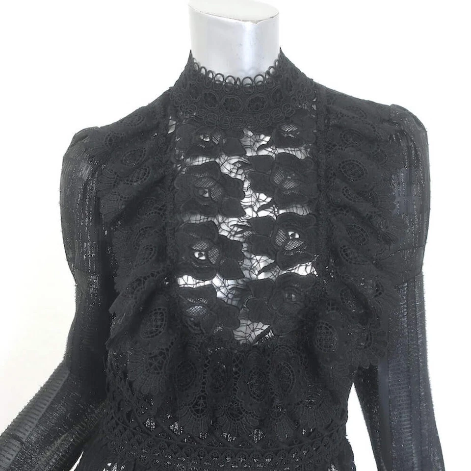 Anna Sui Ruffled-Bib Crochet Lace Dress Black Size 6 - Image 2 of 4