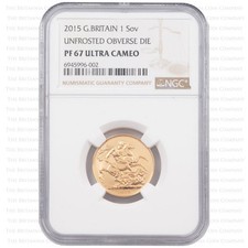 2015 Royal Mint UNFROSTED Gold Proof Sovereign NGC PF67 ERROR COIN