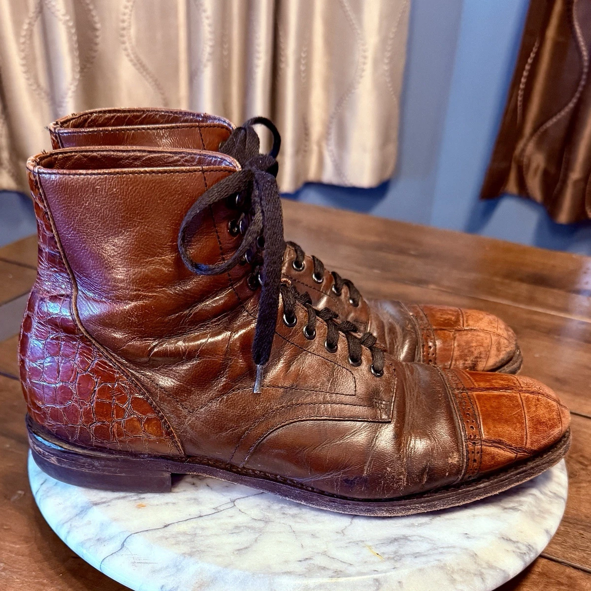 Vintage Stacy Adams Chelsea Brown Leather Ankle Boots Alligator Men Sz 9.5M Stacy Adams Leather Original Vintage Shoes for Men for sale  main image 3