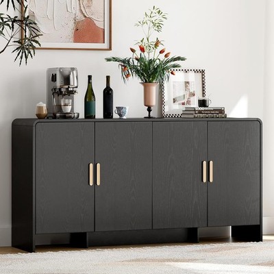60'' Sideboard Buffet Cabinet with Storage, Curved Design Farmhouse Modern Coffee