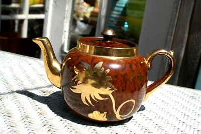 Vintage Gibsons England Tea Pot Brown w Gold Trim Teapot