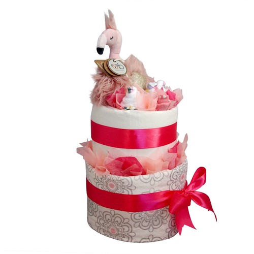Flamingo Baby Girl Deluxe Double Layer Nappy Cake | Purple Pony Baby Shower Gift - Picture 4 of 6