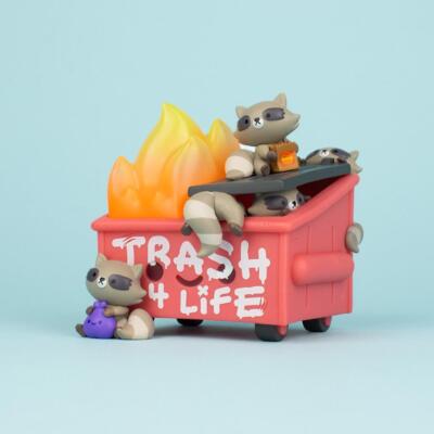 100% SOFT TRASH PANDA DUMPSTER FIRE VINYL FIGURE RACCOONS