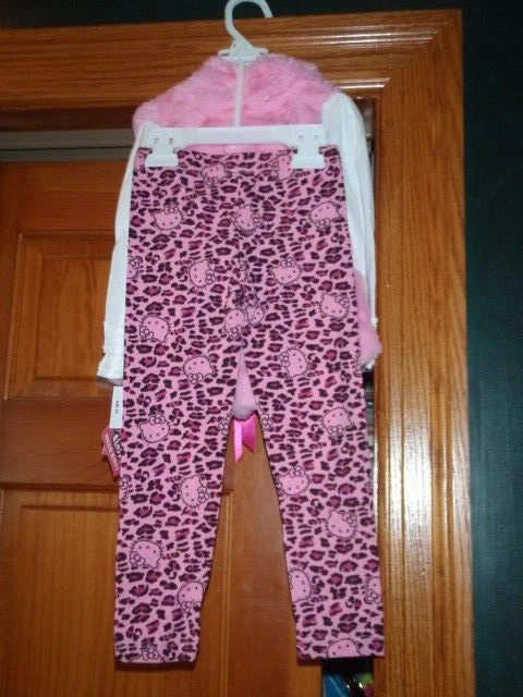 Bebé Niño Niñas 3 Piezas Fabuloso Hello Kitty Chaleco, Camiseta y Leggings de Piel Sintética Talla 2T Foto 3 de 4
