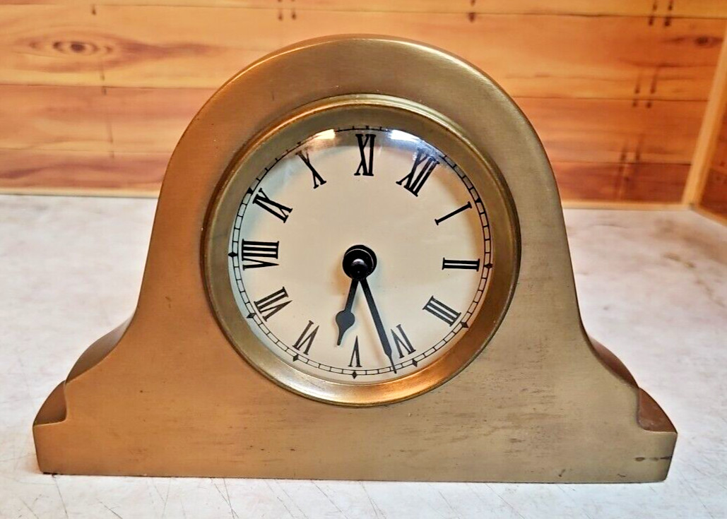 Vintage Brass Medium Mantel Clock; Frame Made in India; Mechanical in Taiwan