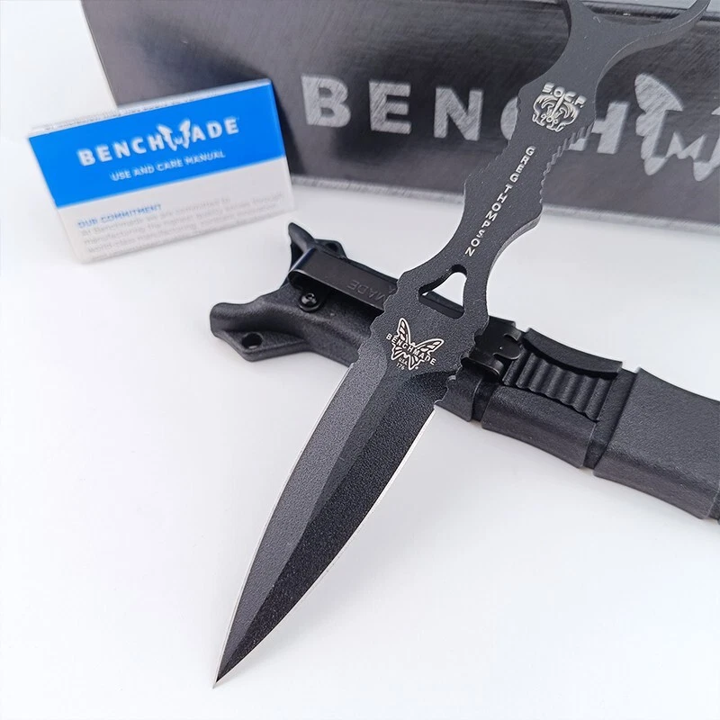 Cuchillo clásico de hoja fija con funda de daga SOCP negro 176BK hecho en banco (acero 440C) Foto 4 de 4