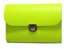 Handgefertigt UK Hell Neongelb Leder Beutel Schultertasche Verschluss Handtasche