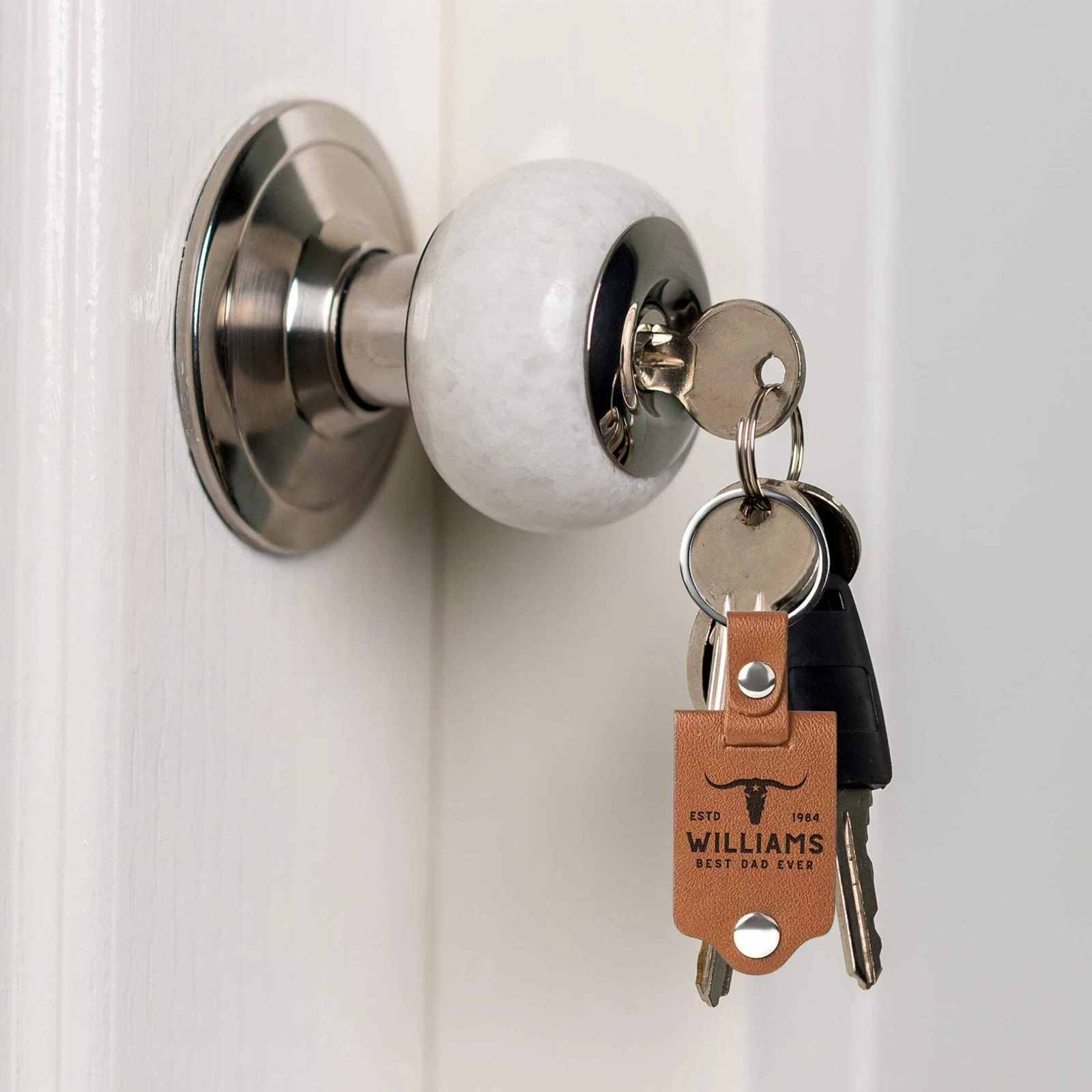 Personalised Photo & Message Leather Keychain