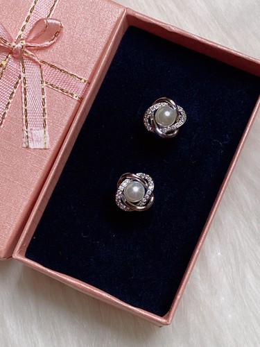 925 sterling silver freshwater pearl faux diamond stud earrings
