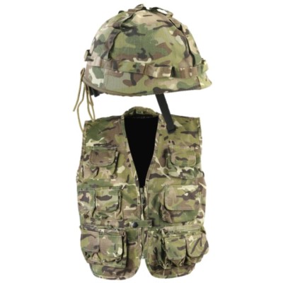 BOYS ARMY SOLDIER COSTUME TACTICAL VEST HELMET OUTFIT KIDS 3-13 YRS BTP  CAMO