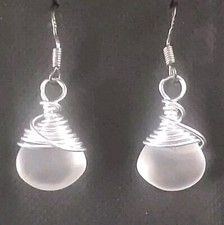 Sterling silver wire wrapped sea glass Dangle/drop Earrings