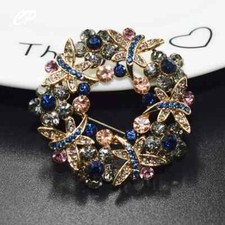 women exquisite wreath rhinestone brooch hollow round pin jewelry