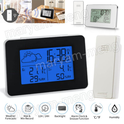 LCD Digital Wireless Weather Station Clock Indoor & Outdoor Humidity Thermometer