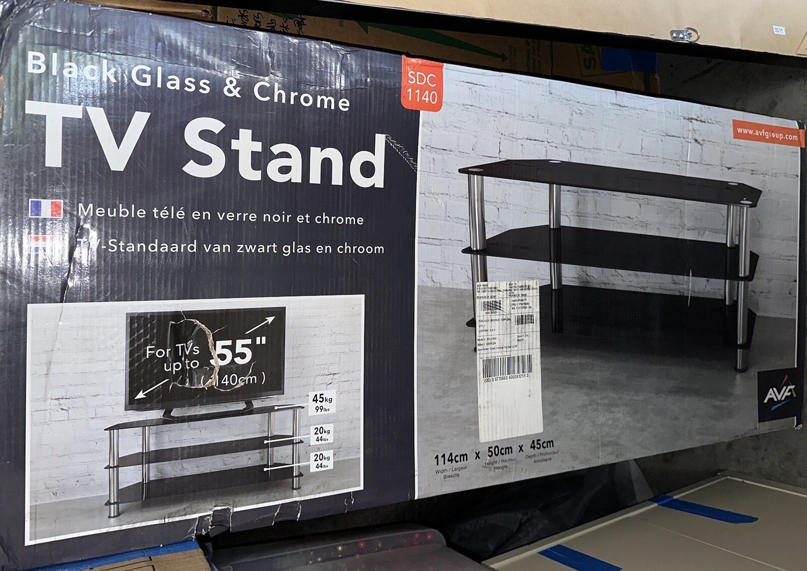 AVF SDC1140-A TV Stand for up to 55-inch TVs Black Glass Chrome Legs
