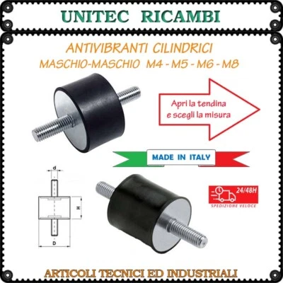 Antivibranti cilindrici in gomma filettatura maschio / maschio M4 M5 M6 M8