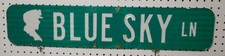USED STREET SIGN  BLUE SKY LN  GREEN WHITE LETTER AL 6 x 30 