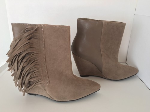 QUPID New Womens Sz 6 Taupe Faux Suede & Leather Maddox Wedges Heels Boots Shoes - 第 3/7 張圖片