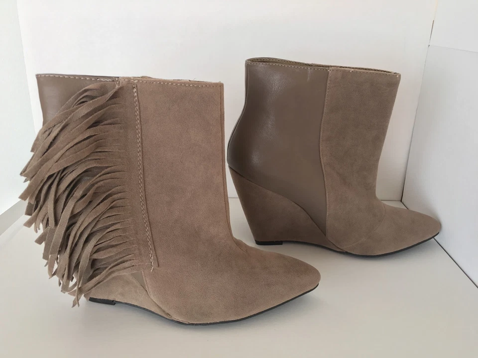 QUPID женщин новый размер 6 серо-коричневый искусственной замши и кожи Maddox на танкетке каблуки ботинки - Изображение 3 из 4