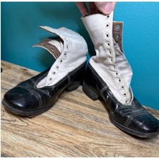 Antique Spectator Boots Black White Leather Victorian Edwardian Lace Up VTG Rare